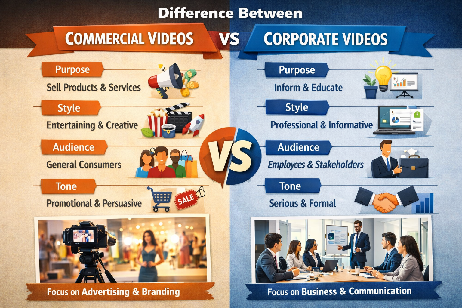 Difference Between Commercial Videos and Corporate Videos